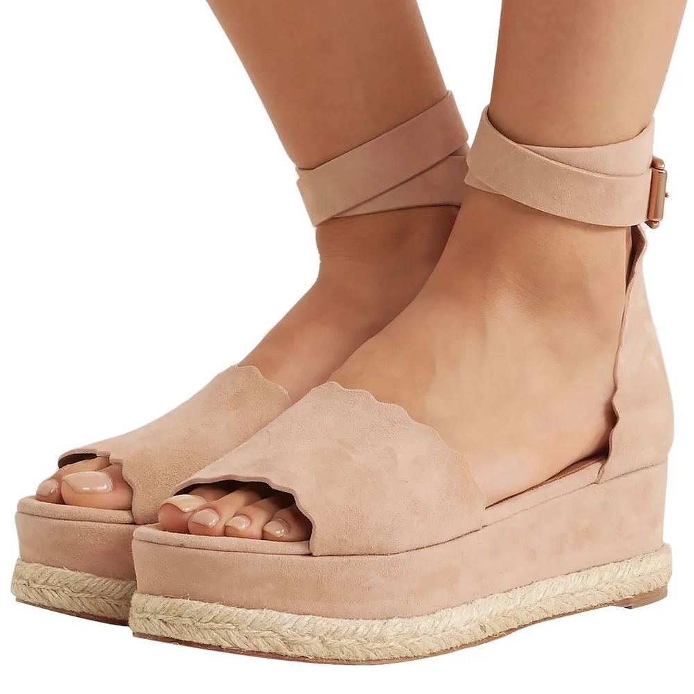 Chloe Lauren scalloped suede espadrille platform sandals